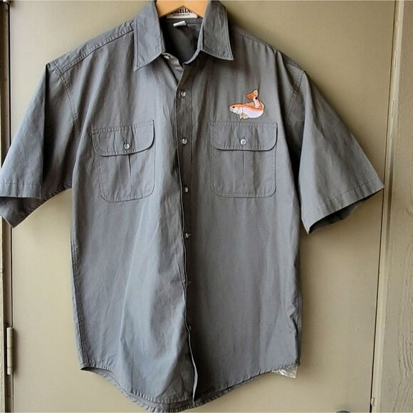 Mens Magellan Olive Green Bass Fish Embroidered dressy Casual Button down - Picture 1 of 11